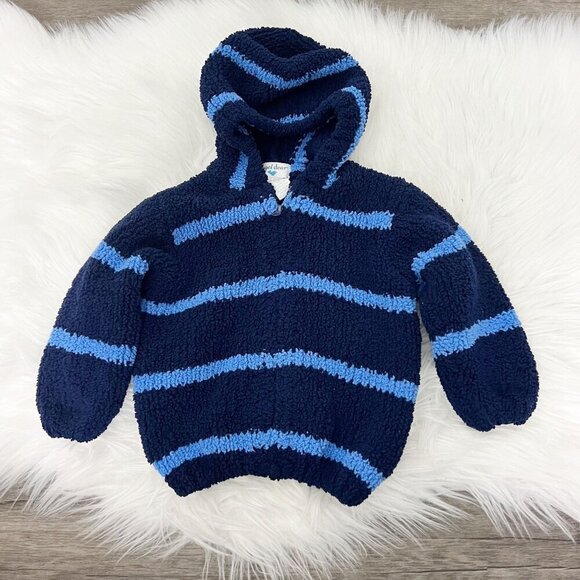 Angel Dear 0-6M Blue Striped Microfiber Knit Chenille Hooded Full Zip Jacket - Picture 1 of 5